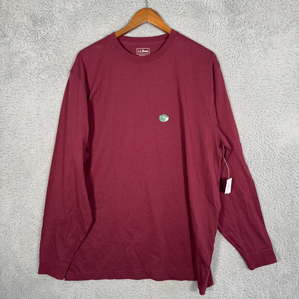 NWT Mens LL Bean Carefree Unshrinkable Tee Long Sleeve T Shirt Deep Port L Tall